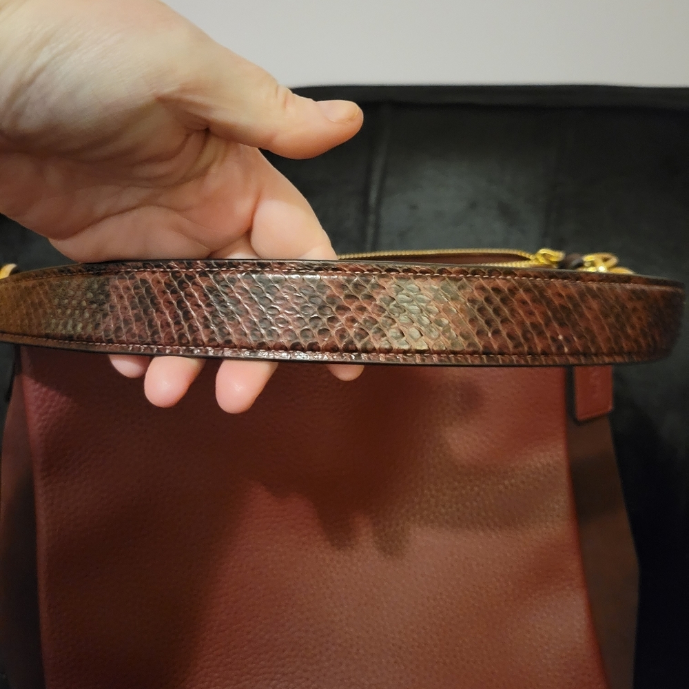 ***SOLD****Coach Shay Shoulder Bag With Snakeskin Detail - Brass/Wine - Picture 7 of 11